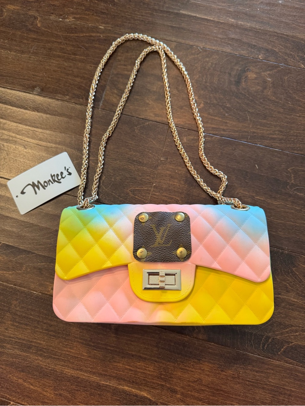 Multicolor Quilted Shoulder Bag with Chain Strap
